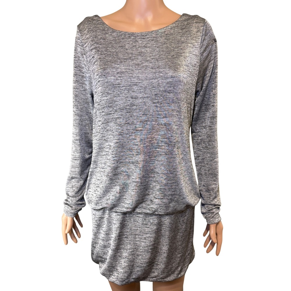 White House Black Market Silver Metallic Cowl Back Blouson Mini Dress M WHBM